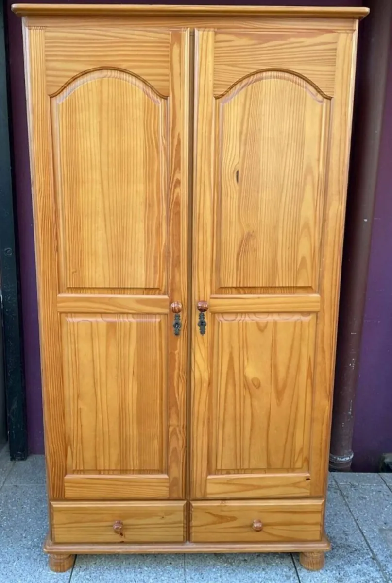 Solid pine double door wardrobe with drawers