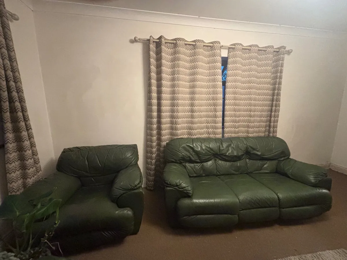 3-Seater Leather Sofa + 3 Matching Armchairs - Image 2