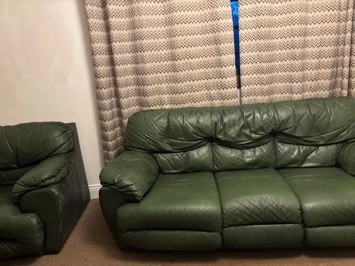 3-Seater Leather Sofa + 3 Matching Armchairs - Image 3