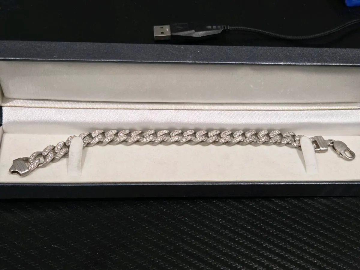 Solid Sterling Silver Iced Cuban linked bracelet - Image 2