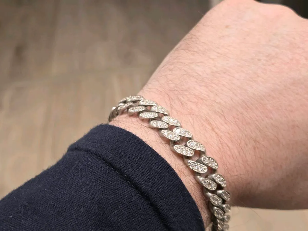Solid Sterling Silver Iced Cuban linked bracelet - Image 4