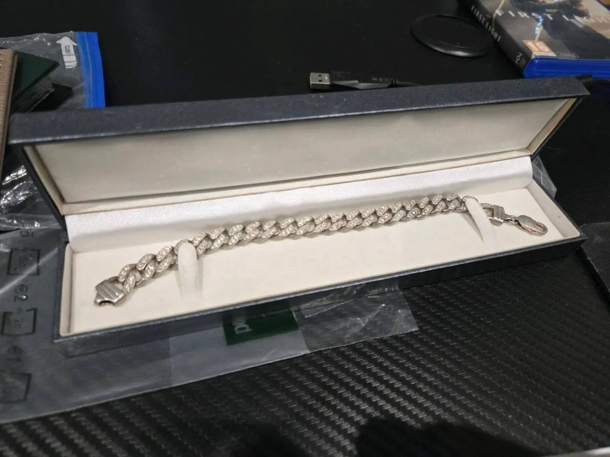 Solid Sterling Silver Iced Cuban linked bracelet - Image 1
