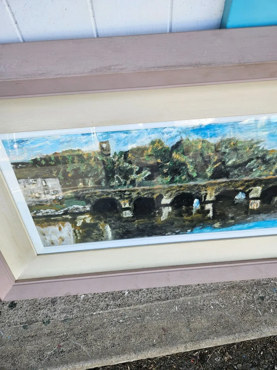 Picture Oil on Canvas Board The Bridge Wicklow Tow - Image 3
