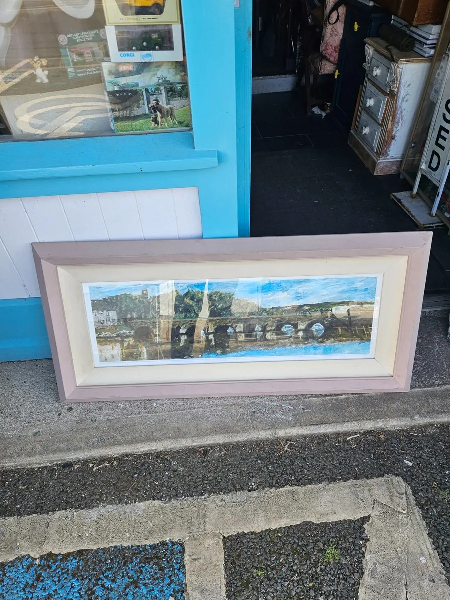 Picture Oil on Canvas Board The Bridge Wicklow Tow - Image 1