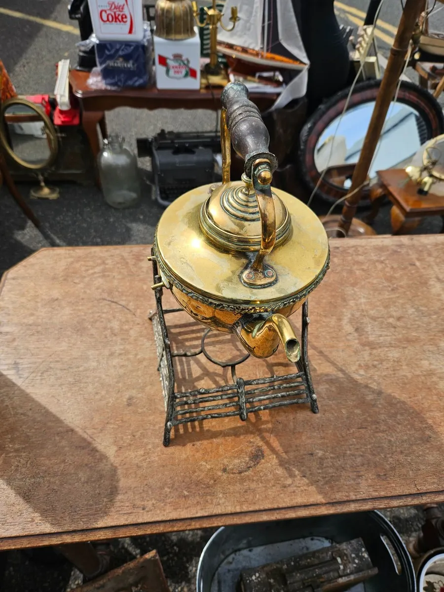 Vintage Brass Spirit Kettle and Stand - Image 1