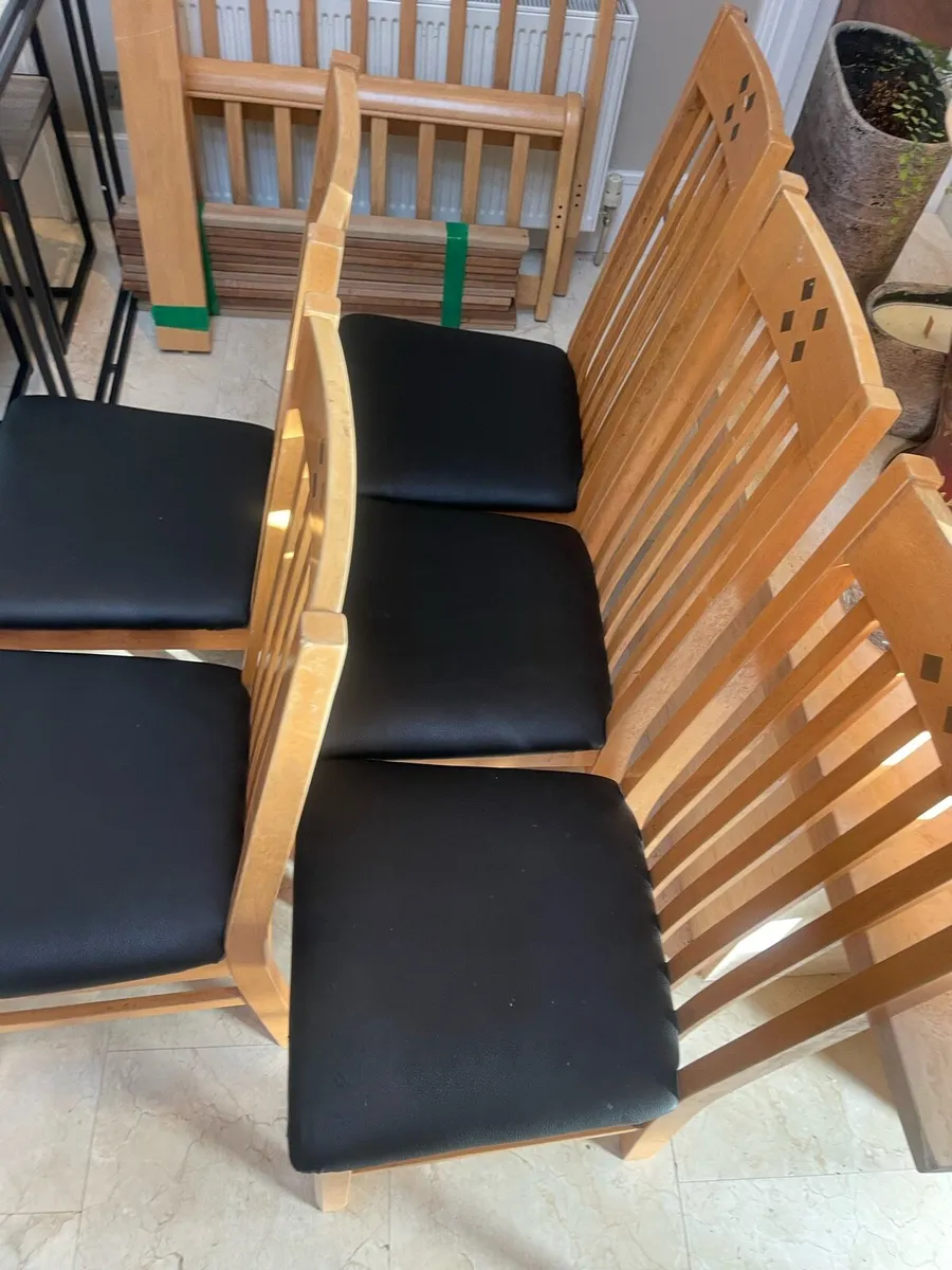 5 x Black Leather & Wooden Kitchen Dining Chairs - Image 2