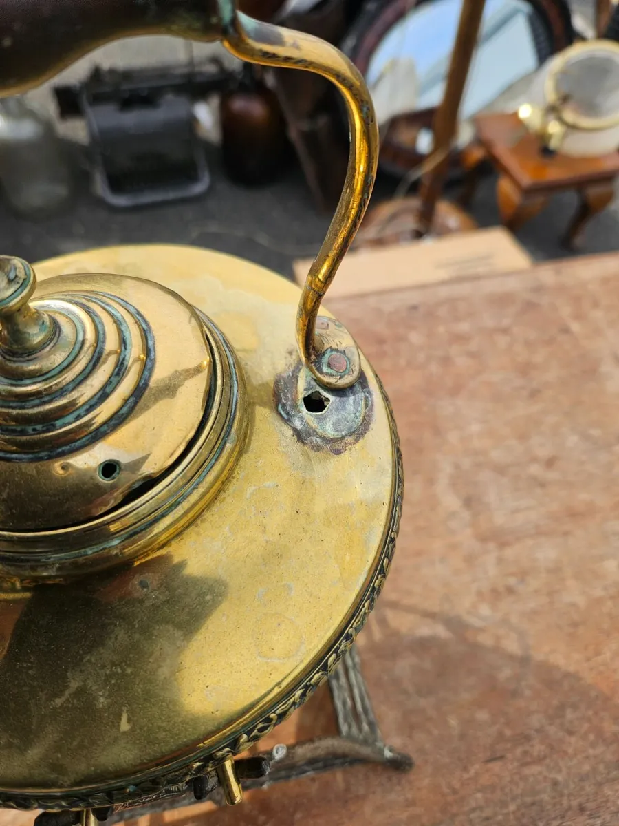 Vintage Brass Spirit Kettle and Stand - Image 2