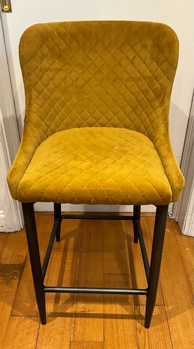 Velvet Yellow/Mustard  Quilted Stool/High Chair - Image 1
