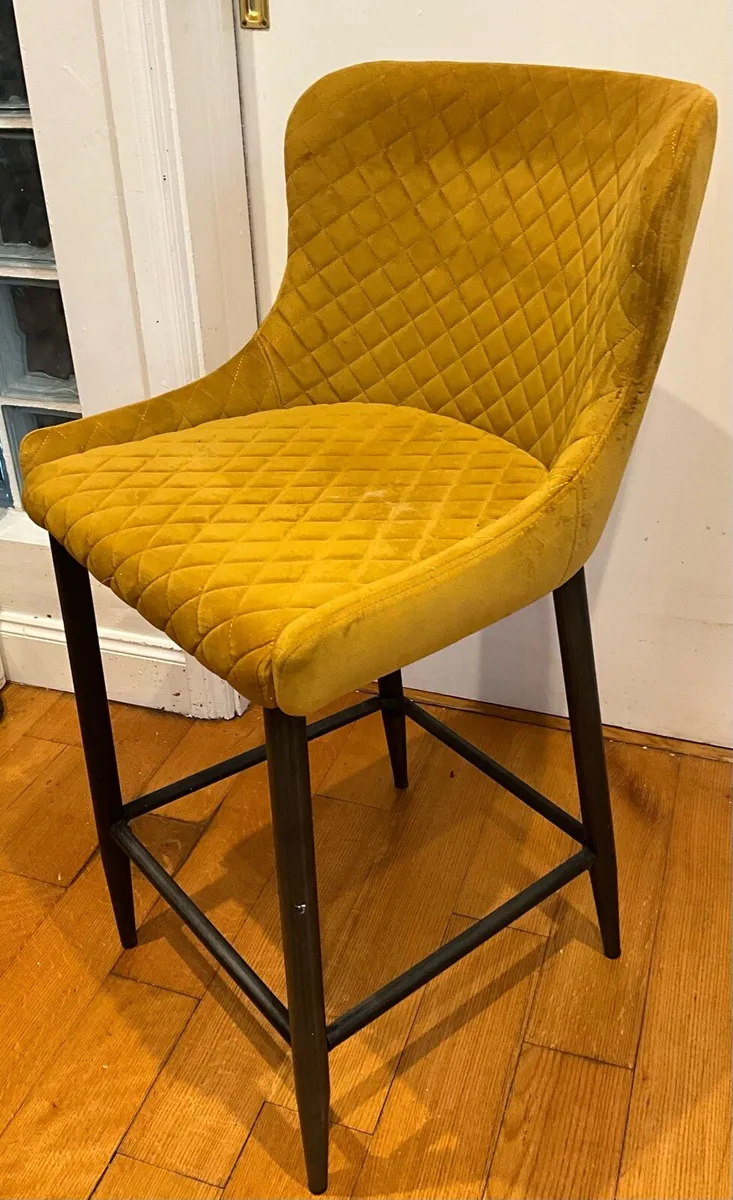 Velvet Yellow/Mustard  Quilted Stool/High Chair - Image 2