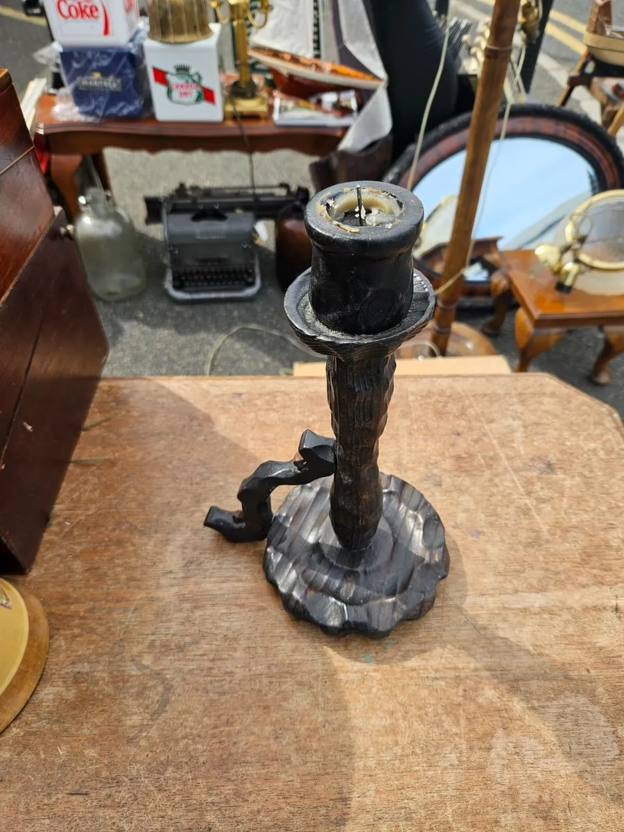 Handcarved Wooden Candle Stick - Image 1