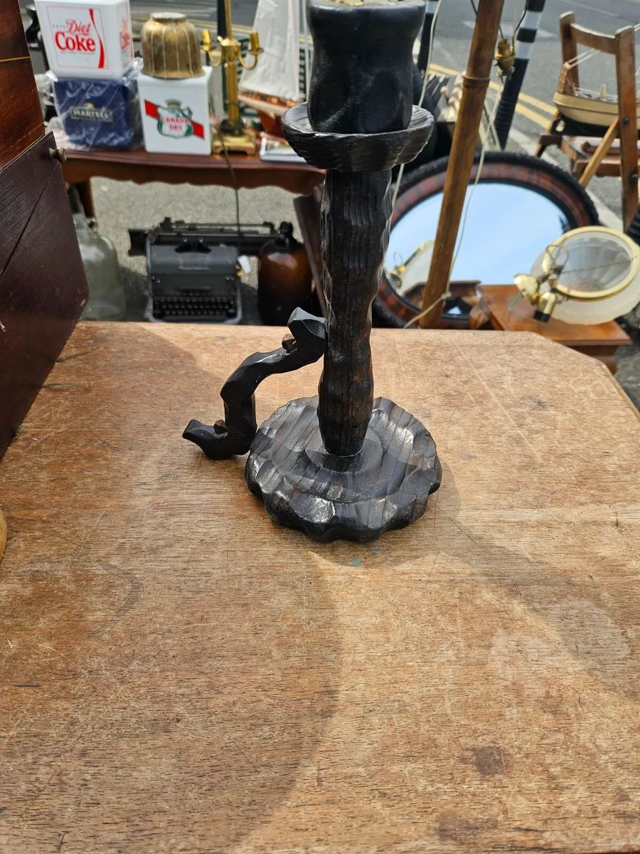 Handcarved Wooden Candle Stick - Image 2
