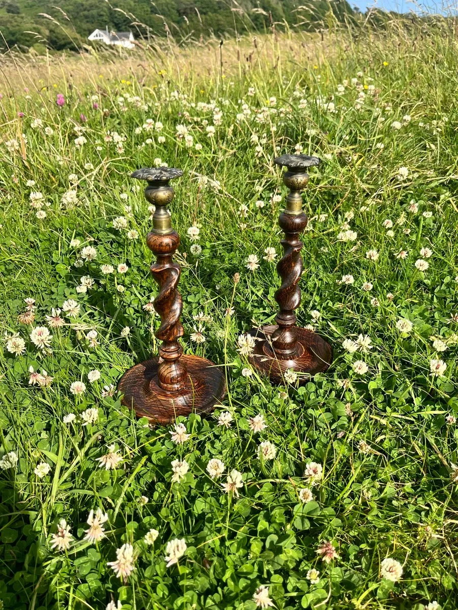 Antique English Oak Candlesticks - Image 3