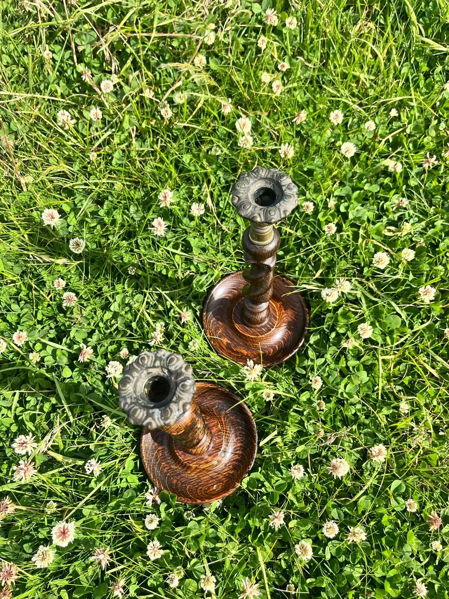 Antique English Oak Candlesticks - Image 4