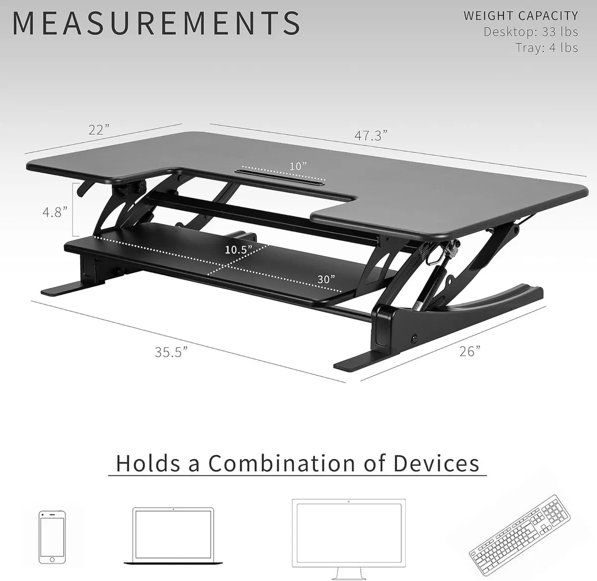 VIVO 122cm Height Adjustable Large Stand Up Desk - Image 2