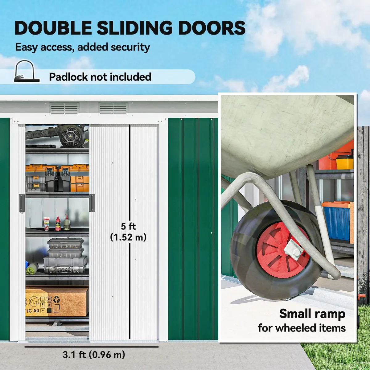 4ft x 9ft Steel Garden Tool Shed - Image 4