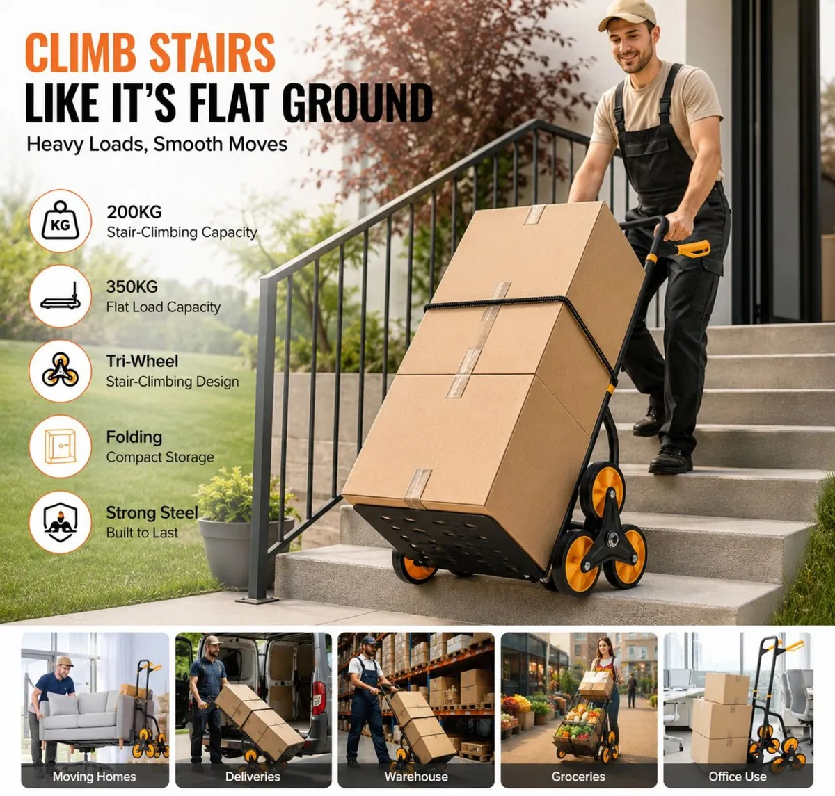 Heavy Duty Stair Climbing Cart 200kg Folding Hand - Image 1