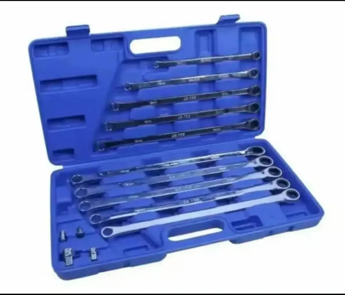 🔧 10 Piece Extra Long Ratchet Ring Spanner Set - Image 1