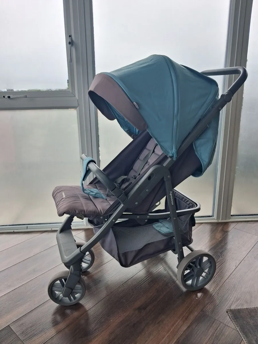 Baby Moody Stroller – Aqua & Grey - Image 2