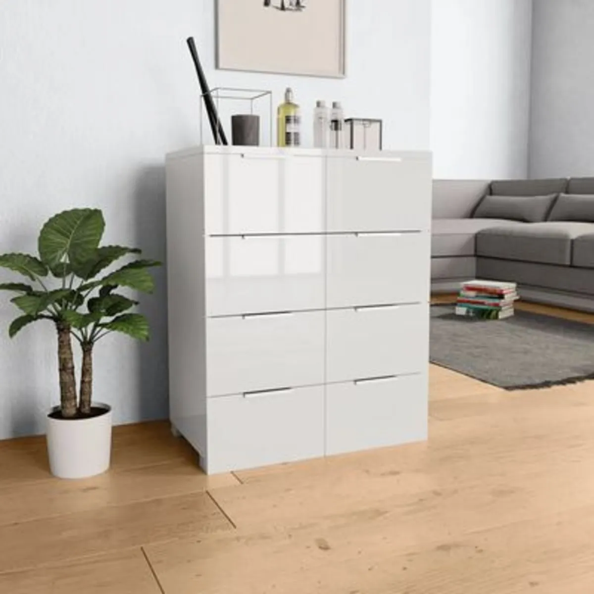 Sideboard High Gloss White 60x35x80 cm Chipboard N - Image 1