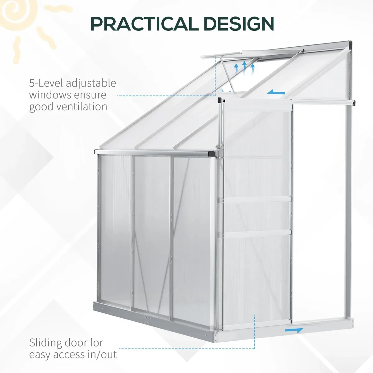Polycarbonate Greenhouse Aluminium 6 x 4ft - Image 4