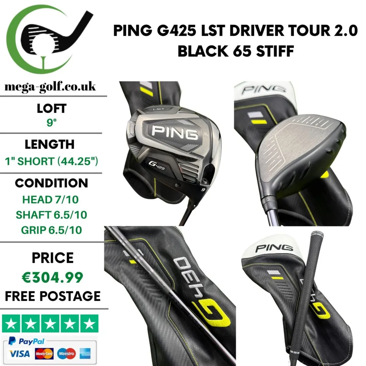Ping G425 LST Driver / 9° /Tour 2.0 Black 65 Stiff - Image 1