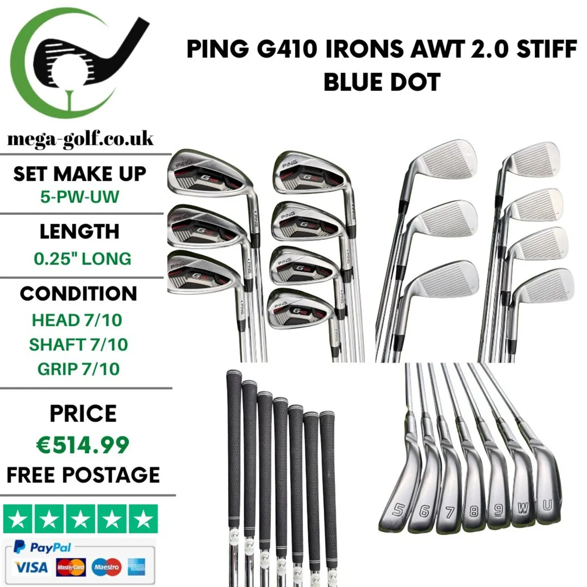 Ping G410 Irons / 5-Pw-Uw / Awt 2.0 Stiff - Image 1