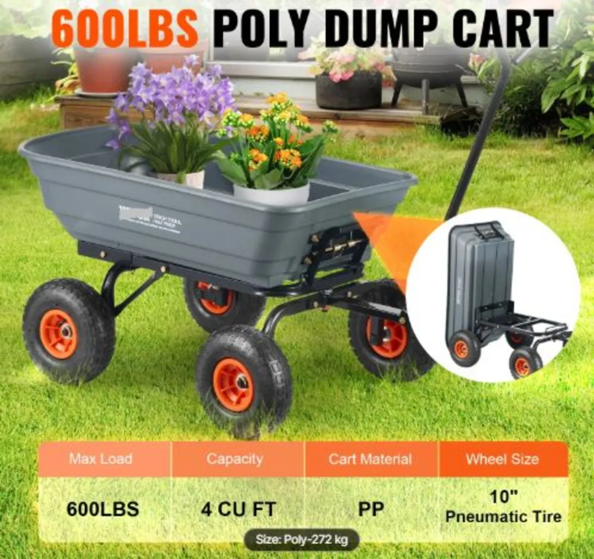 Dump Cart, Poly Garden Dump Cart with Easy - Image 2