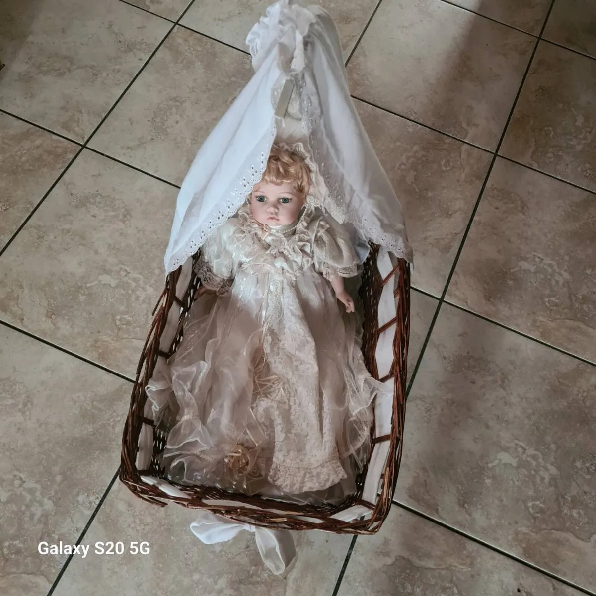 Vanity fair china baby doll in crib - Image 1