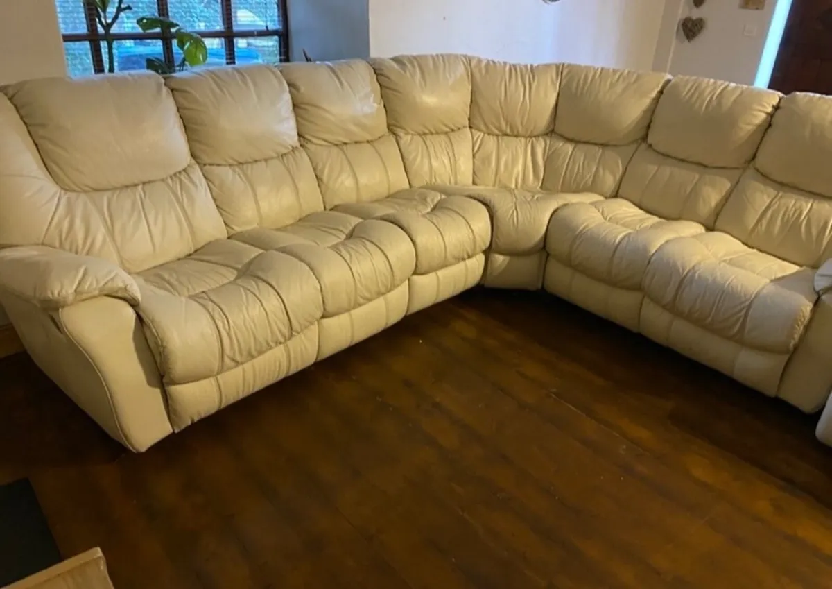 Cream Leather Corner Sofa - Image 2