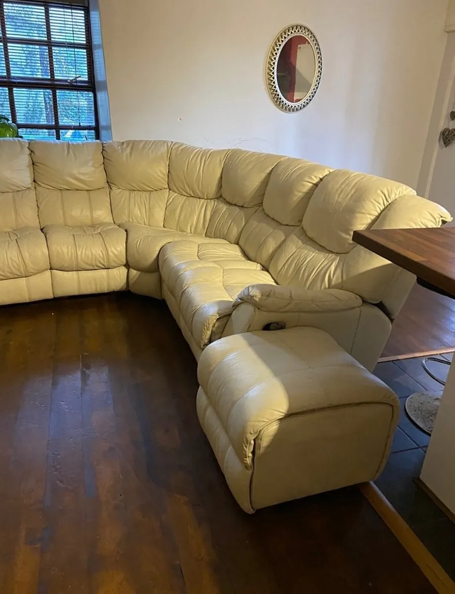 Cream Leather Corner Sofa - Image 3