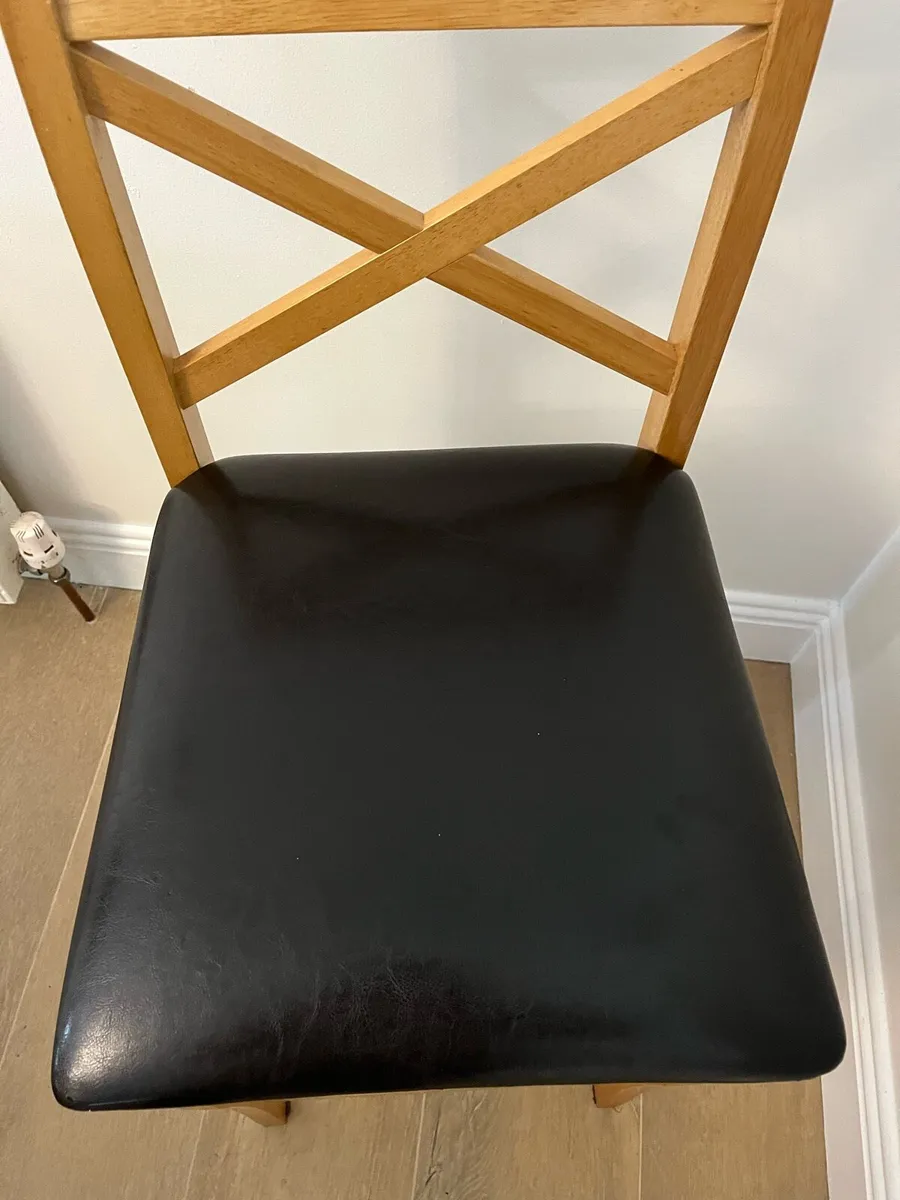 3 brown leather and wood kitchen stools - Image 4
