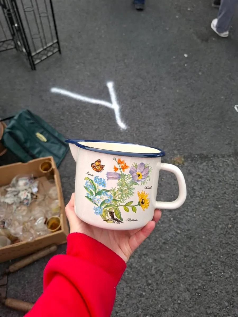 Floral enamel jug