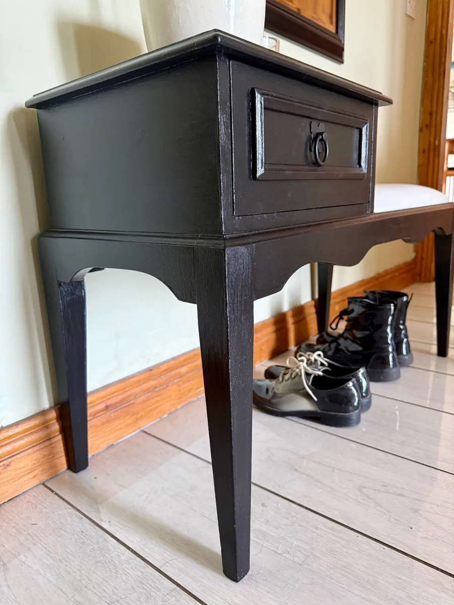 Satin Black Entryway Set Hallway Bench & Mirror - Image 3
