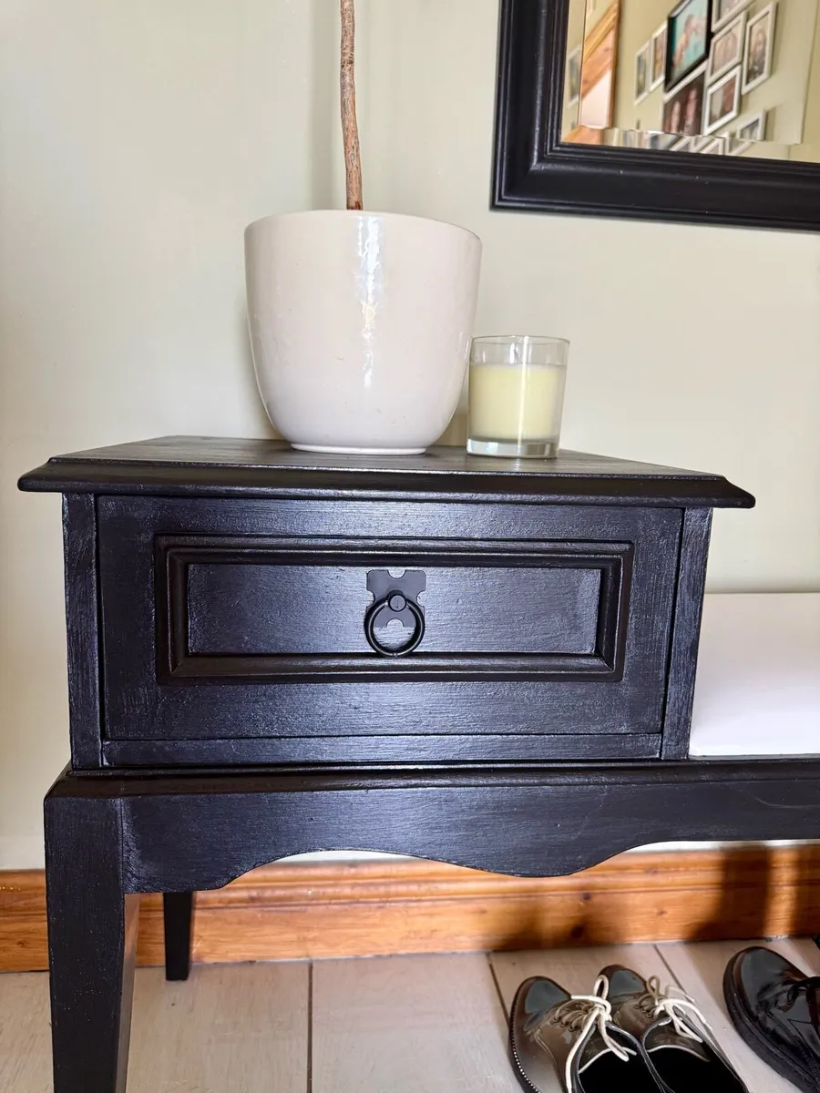 Satin Black Entryway Set Hallway Bench & Mirror - Image 4
