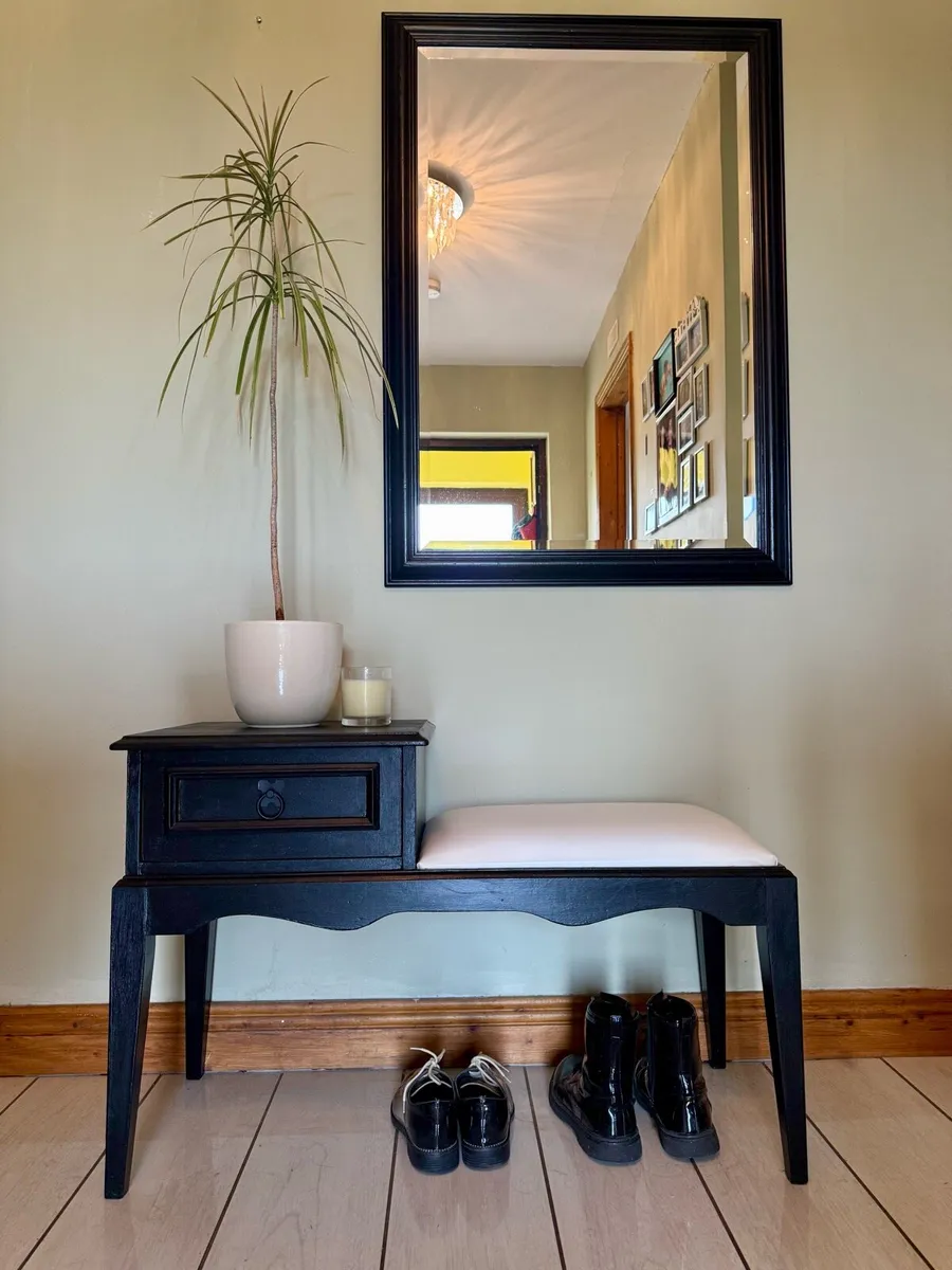 Satin Black Entryway Set Hallway Bench & Mirror - Image 1