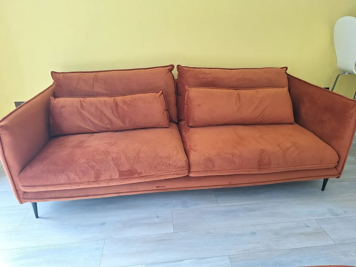 Maeve 3 Seater Velvet Sofa Rust Orange - Image 2