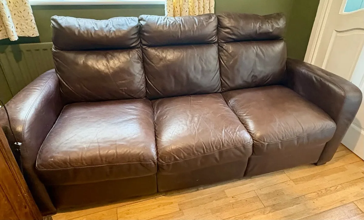 Leather 3 seater couch & matching Pouffe - Image 2