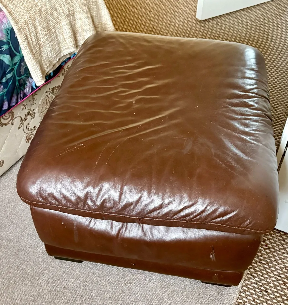 Leather 3 seater couch & matching Pouffe - Image 4