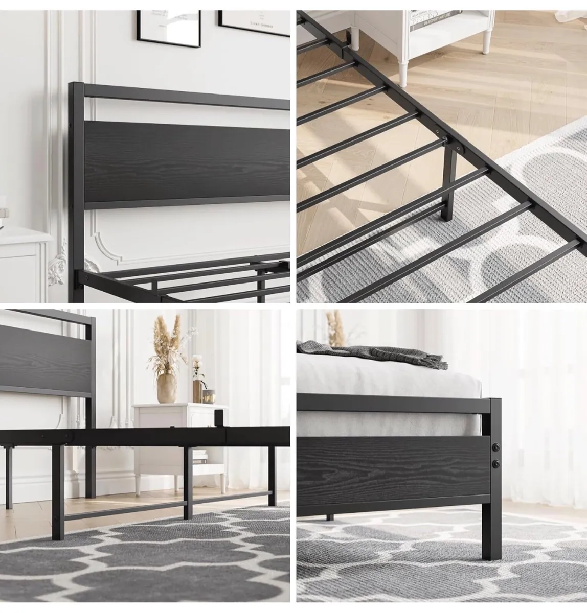 4ft6 Double Bed Frame with Wooden Headboard,Heavy - Image 4