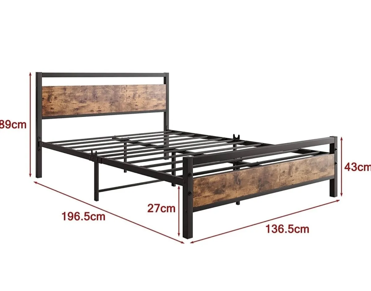 4ft6 Double Bed Frame with Wooden Headboard,Heavy - Image 2