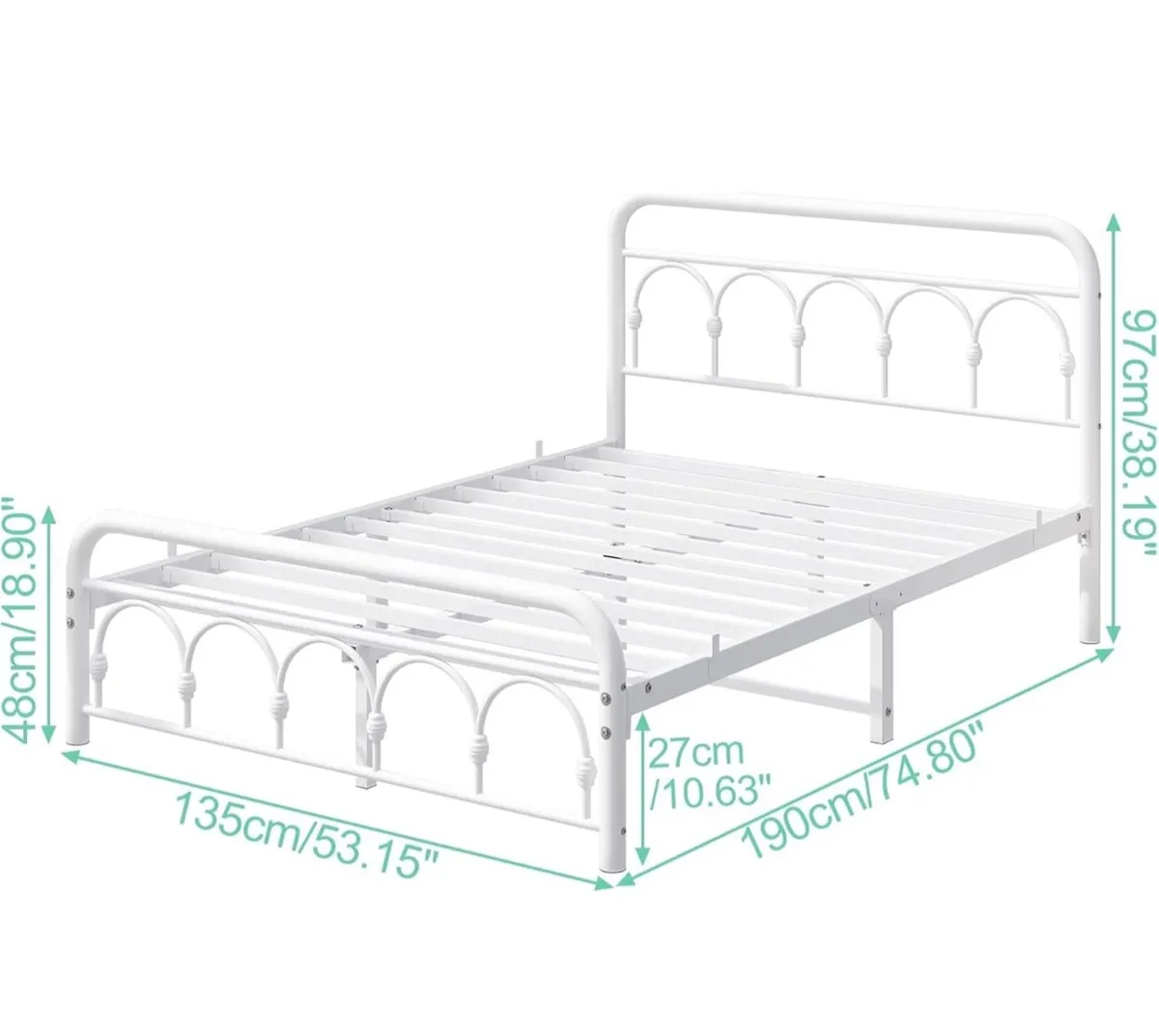 4ft6 Double Bed Frame with High Headboard and Foot - Image 2