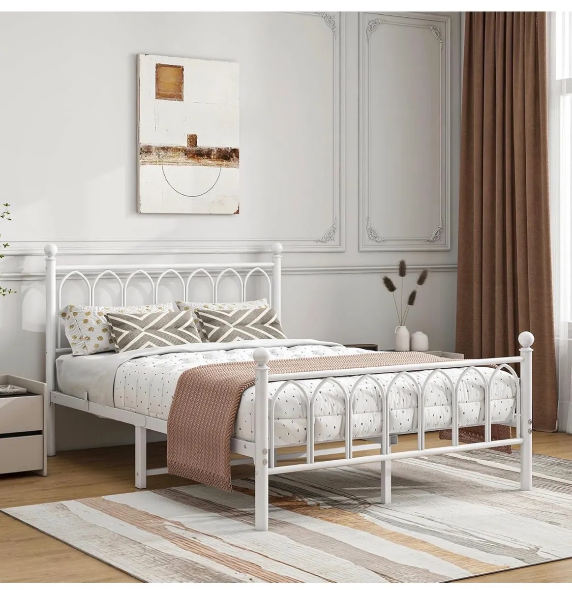 Double Bed Frame with Headboard and Footboard,Meta - Image 1