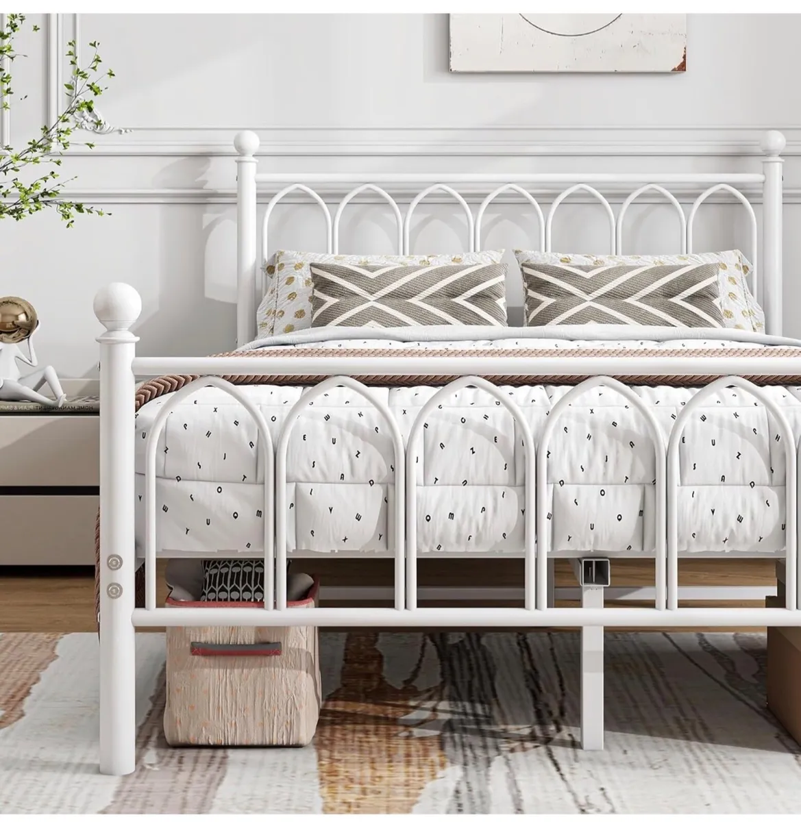 Double Bed Frame with Headboard and Footboard,Meta - Image 4