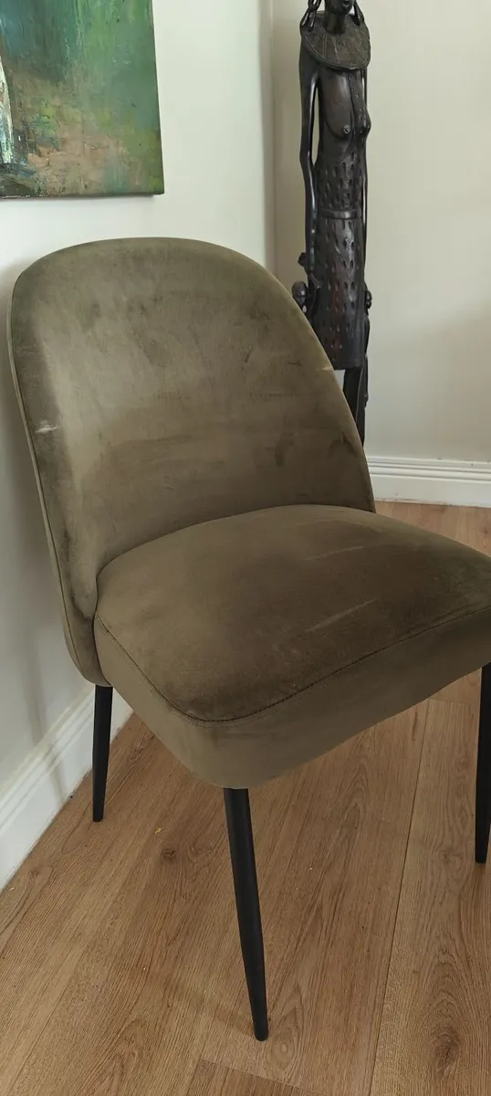Moss green velvet dining chair. 6 available - Image 2