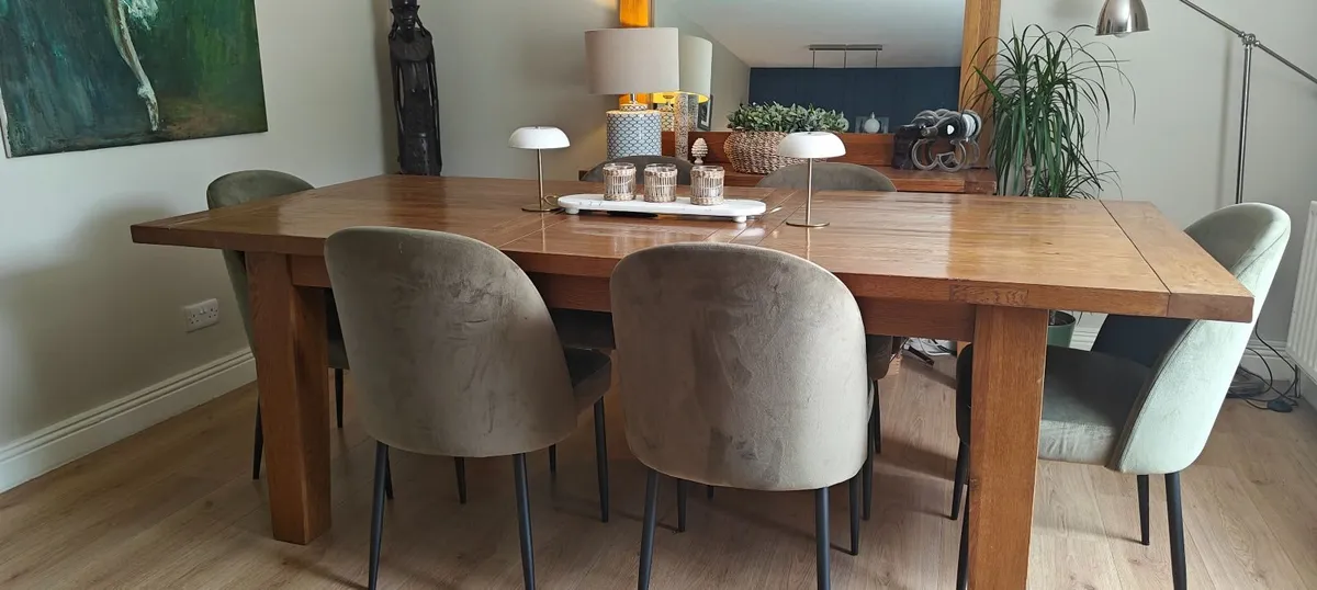 Moss green velvet dining chair. 6 available - Image 1