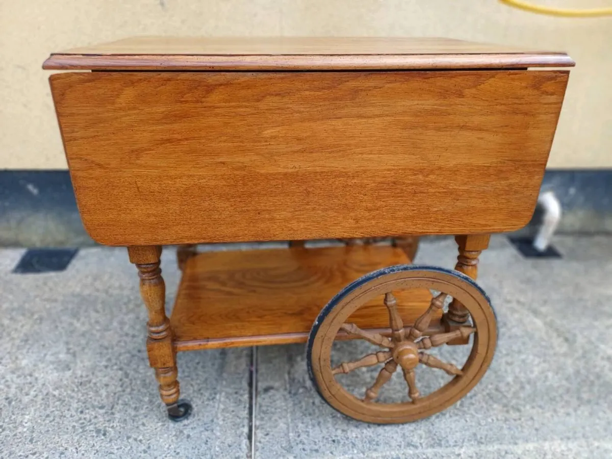 1940/50s Solid Oak Tea Cart - Image 1
