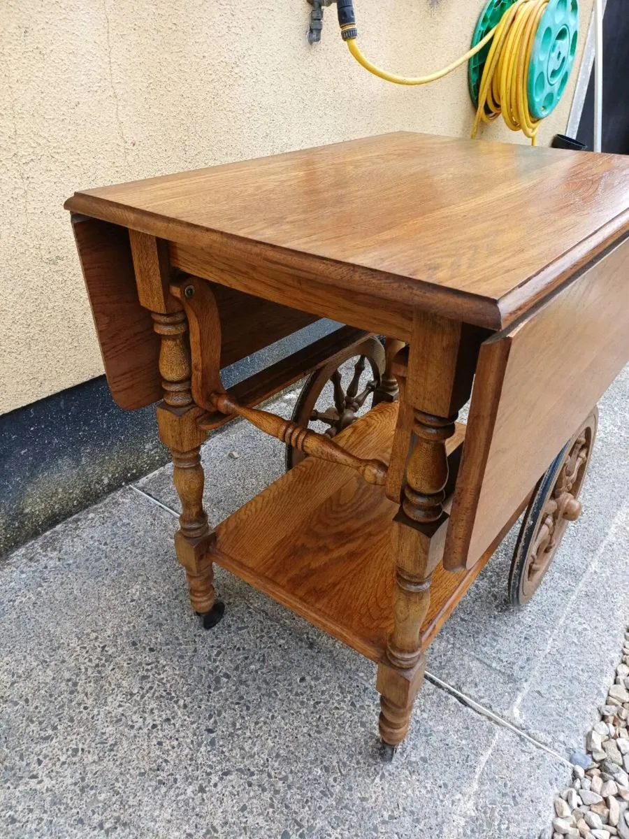 1940/50s Solid Oak Tea Cart - Image 2
