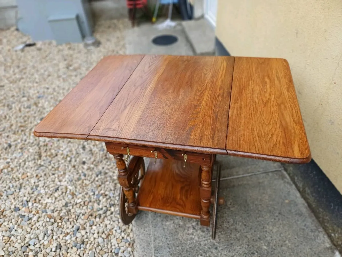 1940/50s Solid Oak Tea Cart - Image 4