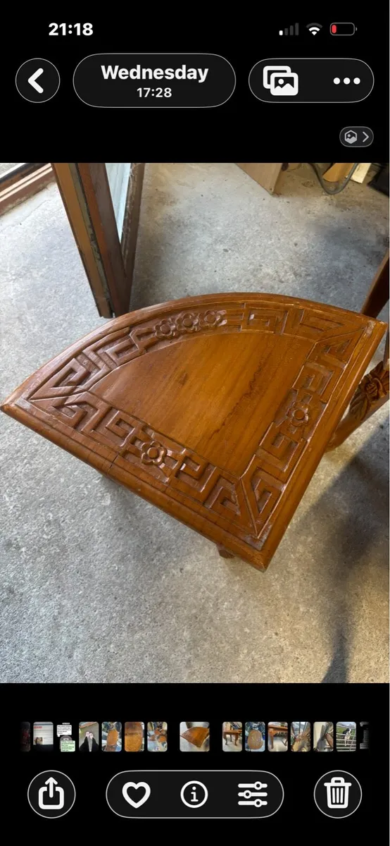 Vintage carved wooden coffee table with 4 nestling - Image 2