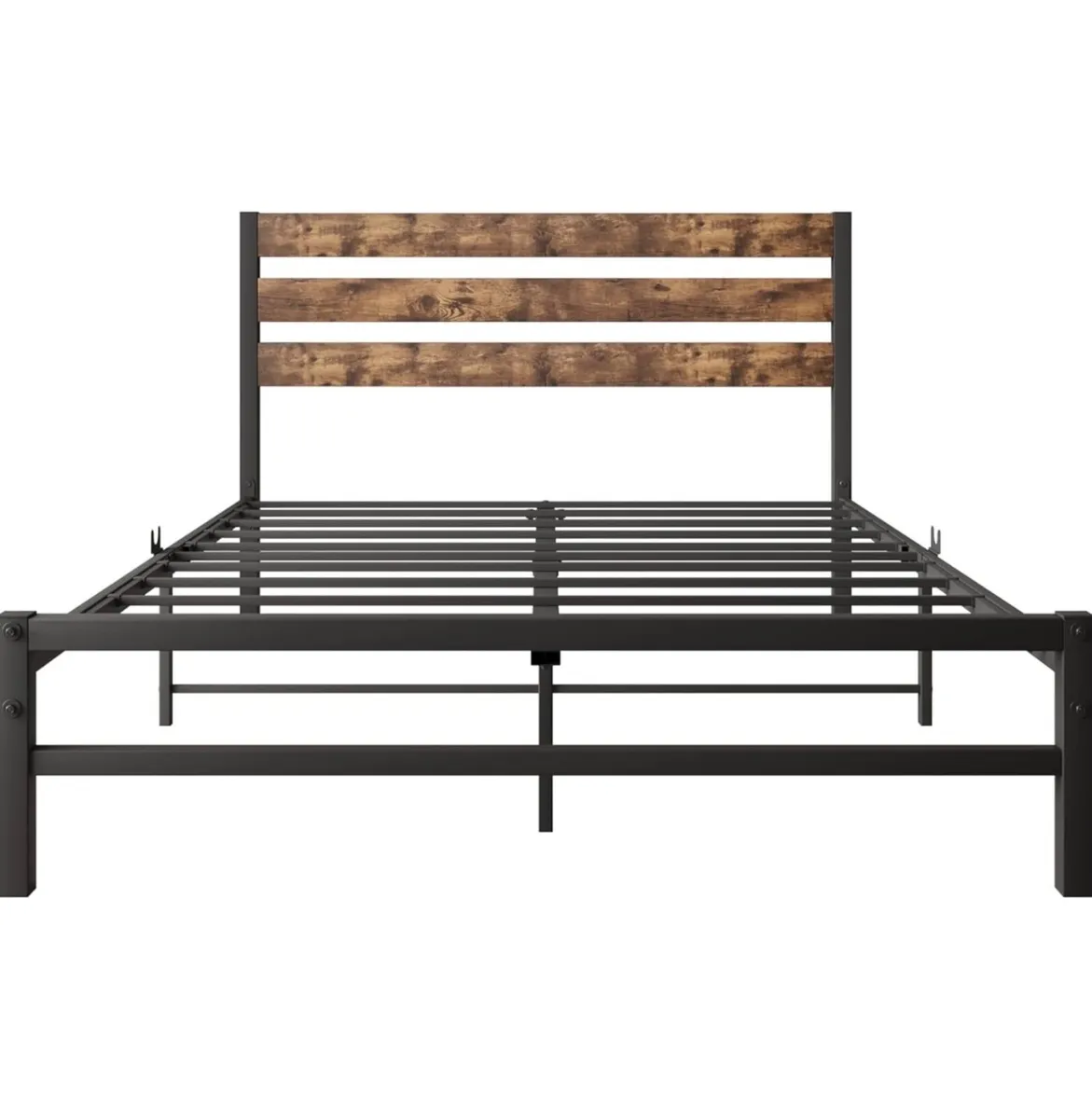Double Bed Frame with Rustic Wood Headboard and Fo - Image 3
